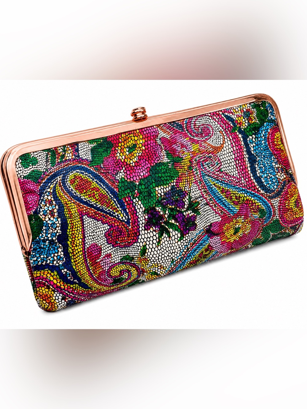 HOBO Intl Rainbow Paisley Beaded Wallet Clutch Wristlet Floral Medium